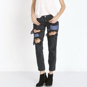 One Teaspoon Trashed Freebirds Fox Black Jeans Sz 28 Low Rise Slim Leg Rigid